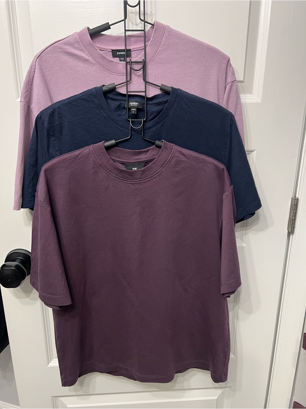 H&M and Express Men's Crewneck T-Shirts in Plum, Navy & Lavender Bundle